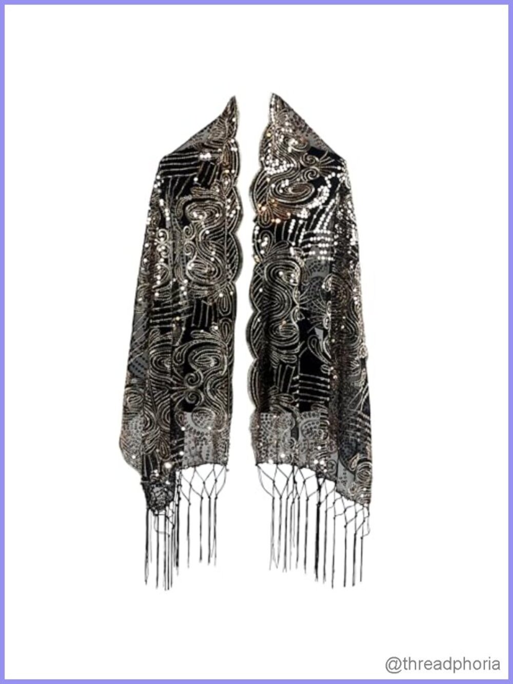 Vintage Floral Sequin Scarf Evening Shawl Wedding Wrap Tassel
